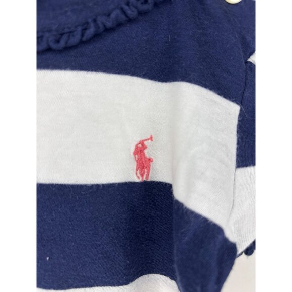 RALPH LAUREN Short Sleeve Striped Tee Girls 12Mths Blue White Pink Pony Ruffle - Picture 4 of 5